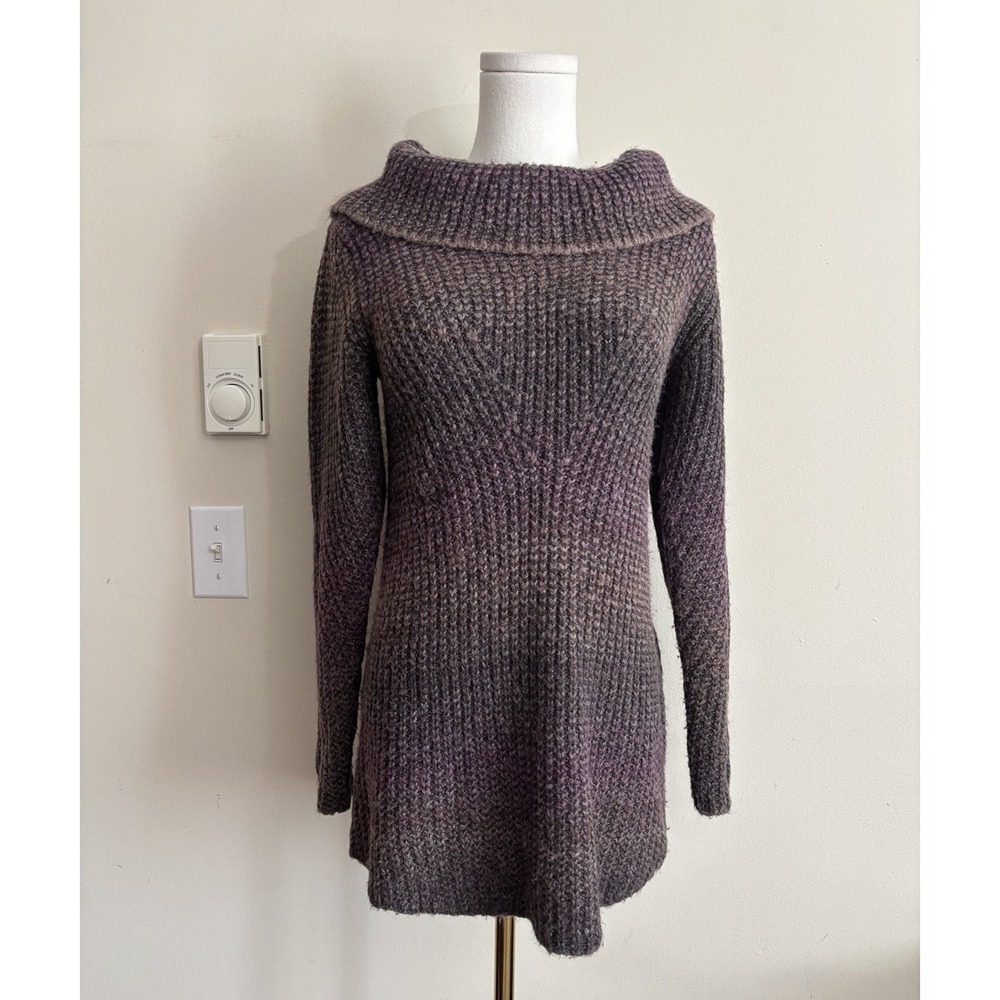 Prana Womens Small Chunky Knit Tunic Sweater Purple Outdoor Boho Wool Blend